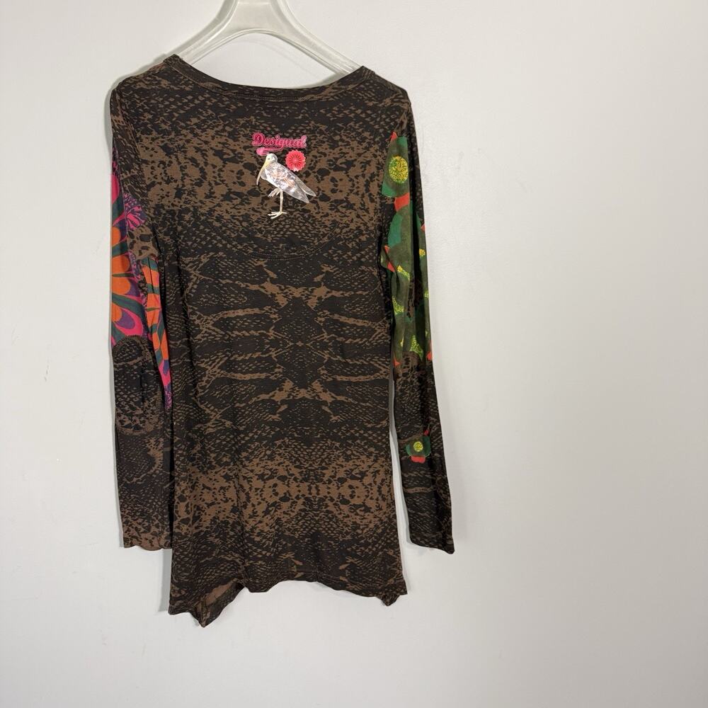Desigual Top V-neck Floral Embroidered Hippie Boho Gypsy S Asymmetrical Hem - Picture 2 of 6